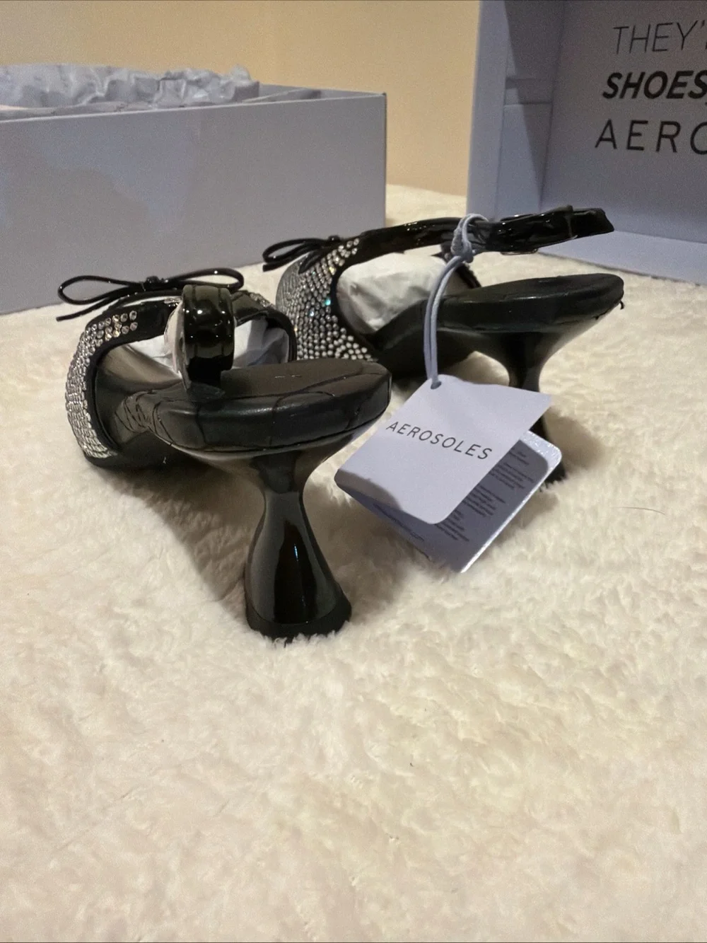 AEROSOLES Black Crystal-Studded Pointed Janice Pumps Nwt